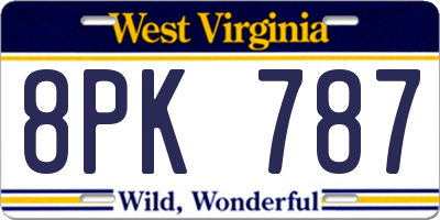 WV license plate 8PK787