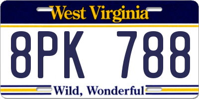 WV license plate 8PK788