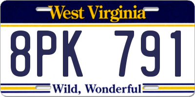WV license plate 8PK791