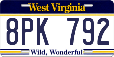 WV license plate 8PK792