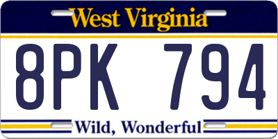WV license plate 8PK794
