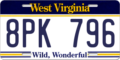 WV license plate 8PK796