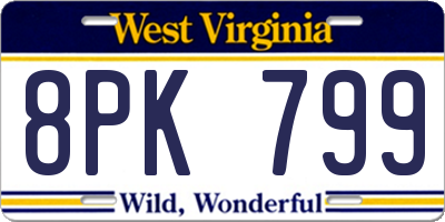 WV license plate 8PK799
