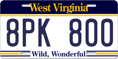 WV license plate 8PK800