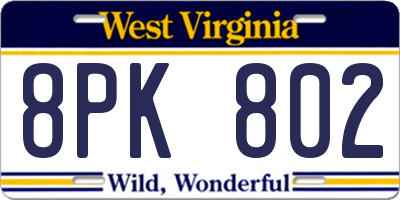 WV license plate 8PK802