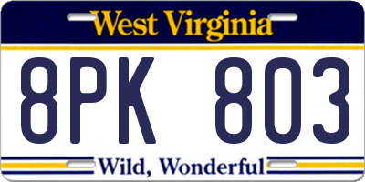 WV license plate 8PK803