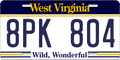 WV license plate 8PK804