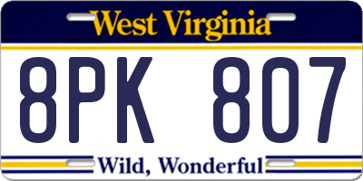 WV license plate 8PK807