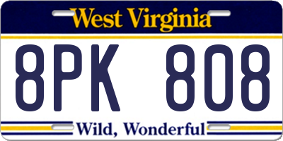 WV license plate 8PK808
