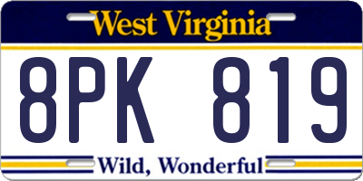 WV license plate 8PK819