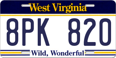 WV license plate 8PK820