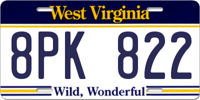 WV license plate 8PK822