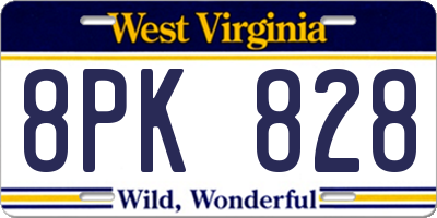 WV license plate 8PK828
