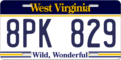 WV license plate 8PK829