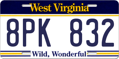 WV license plate 8PK832