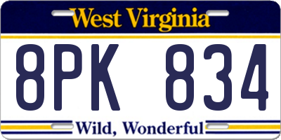 WV license plate 8PK834
