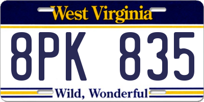 WV license plate 8PK835