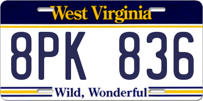 WV license plate 8PK836