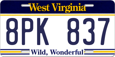 WV license plate 8PK837
