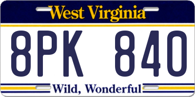 WV license plate 8PK840