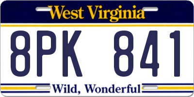 WV license plate 8PK841
