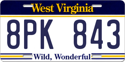 WV license plate 8PK843