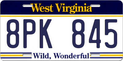WV license plate 8PK845