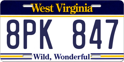 WV license plate 8PK847