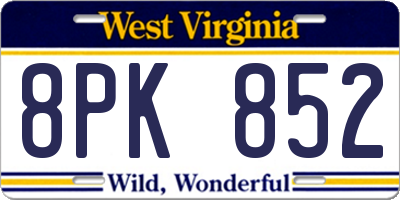 WV license plate 8PK852