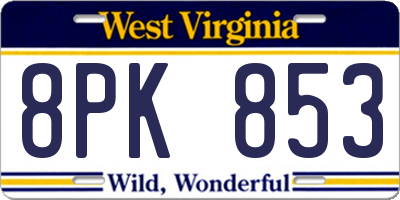 WV license plate 8PK853