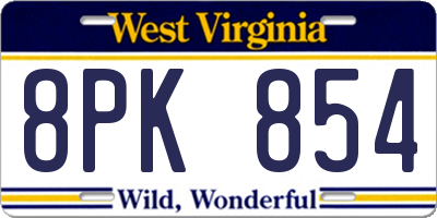 WV license plate 8PK854