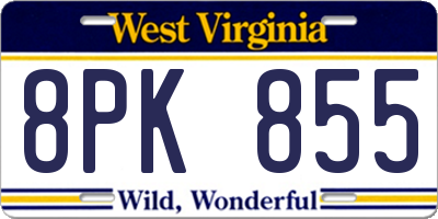 WV license plate 8PK855