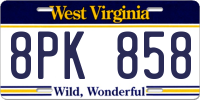 WV license plate 8PK858