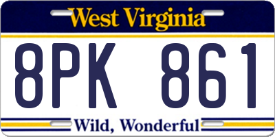 WV license plate 8PK861
