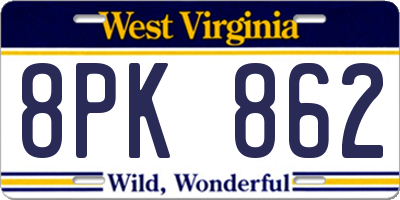 WV license plate 8PK862