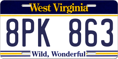 WV license plate 8PK863