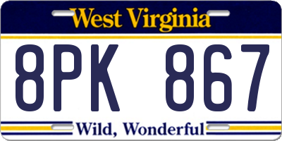 WV license plate 8PK867