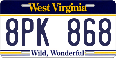 WV license plate 8PK868