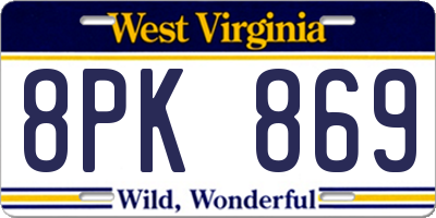 WV license plate 8PK869