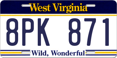 WV license plate 8PK871