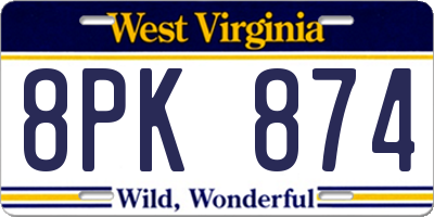 WV license plate 8PK874