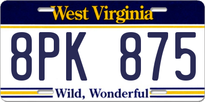 WV license plate 8PK875