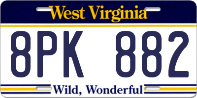 WV license plate 8PK882