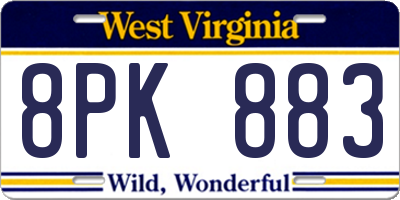 WV license plate 8PK883