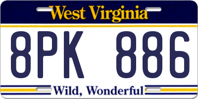 WV license plate 8PK886