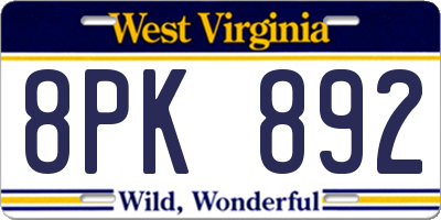 WV license plate 8PK892
