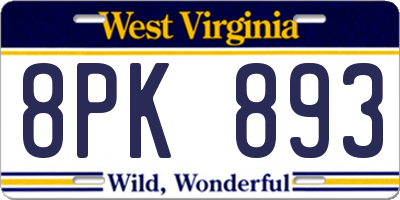 WV license plate 8PK893
