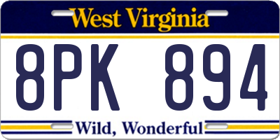 WV license plate 8PK894