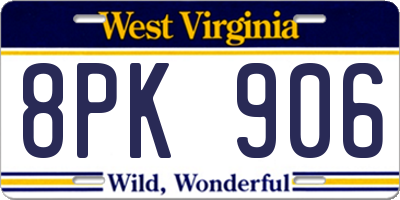 WV license plate 8PK906