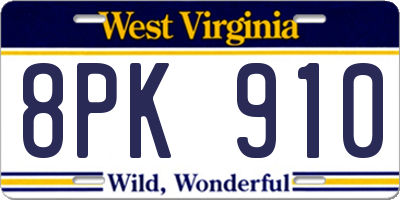WV license plate 8PK910